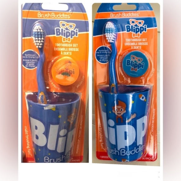 Blippi 3pc brush‎ buddies soft ergonomic toothbrush, cap & rinsing cup set new - Picture 6 of 8